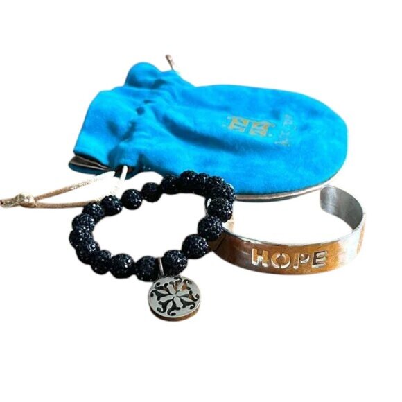 Set of Two Rhinestone and Metal Cuff HOPE Bracelets EUC Rustic Cuff & Gift Bag - Picture 1 of 3